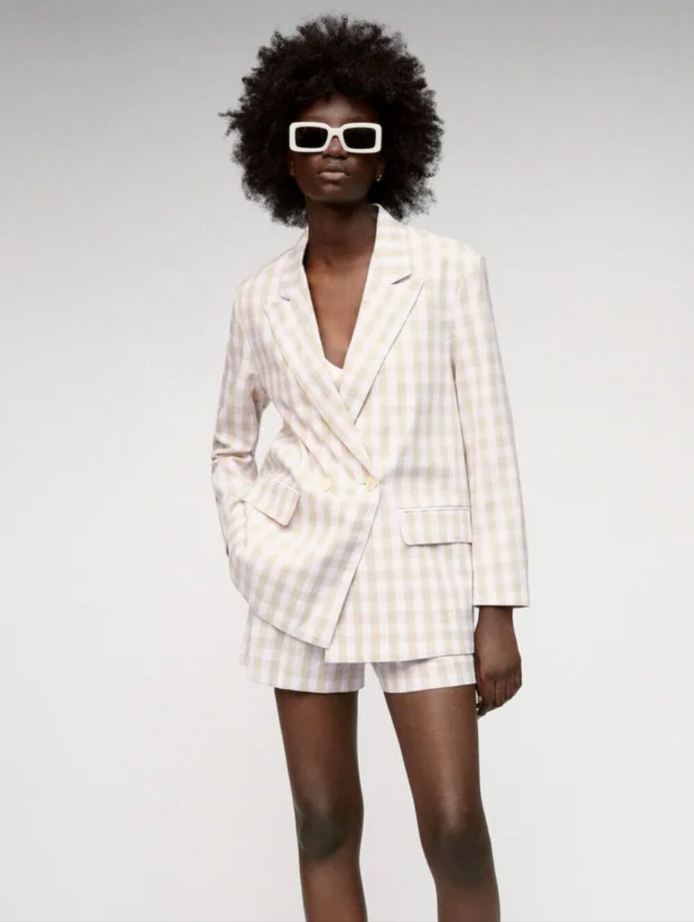 Zara Gingham Plaid Oversized Double-Breasted Blazer